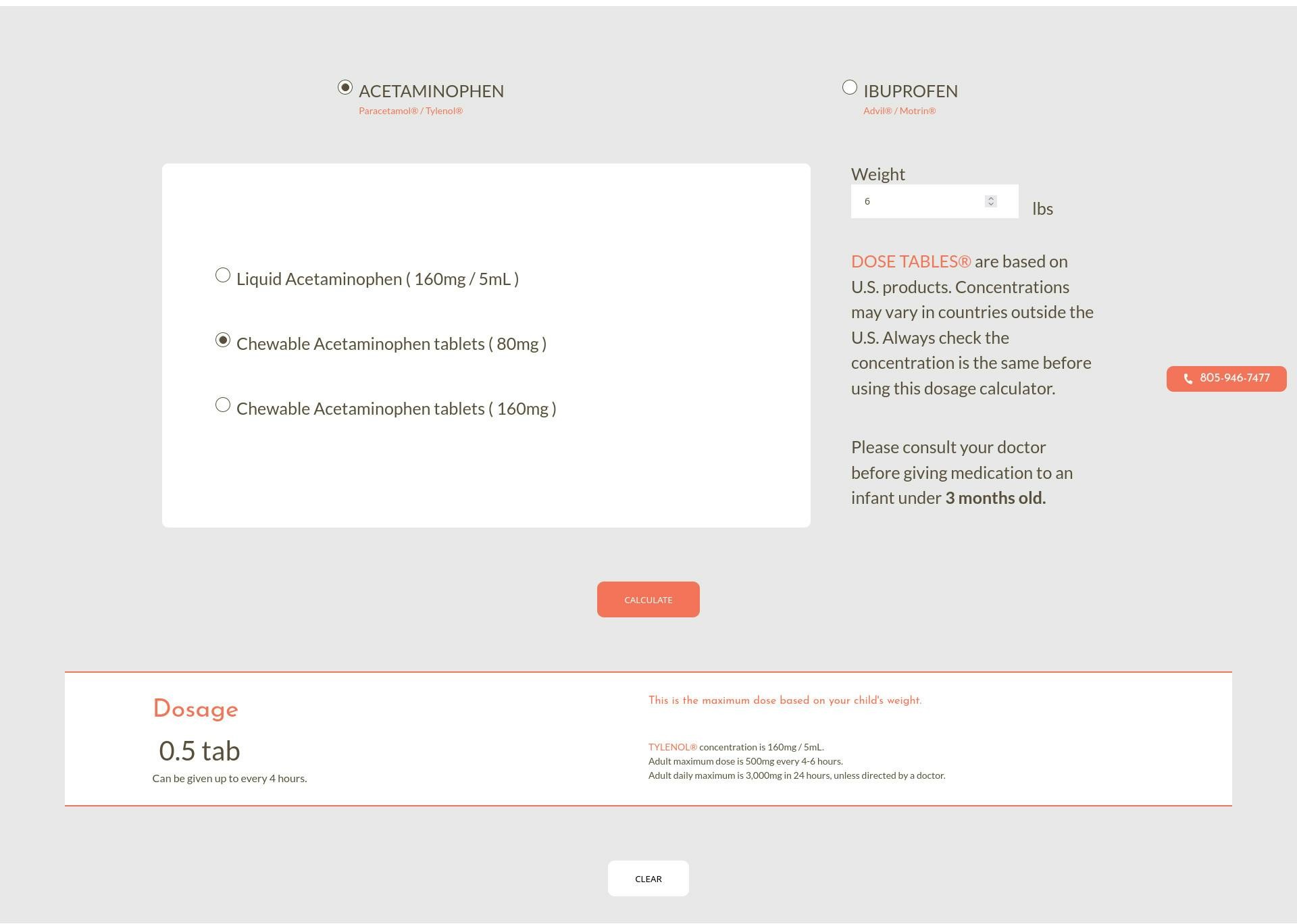 Healthe Pediatrics' medicine dosage calculator